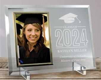 Engraved Class of Cap Beveled Glass Frame, Holds 4"x6" Photo, Beveled Glass, grad picture frame, graduation gift, 2024 grad, class of 24