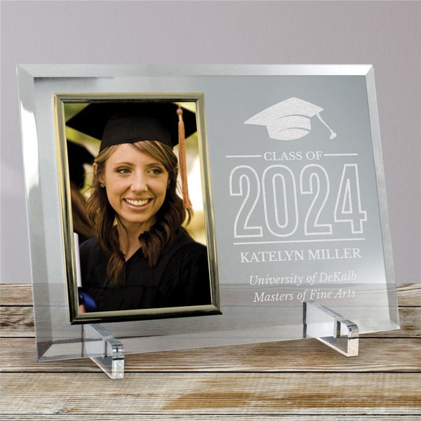 Engraved Class of Cap Beveled Glass Frame, Holds 4"x6" Photo, Beveled Glass, grad picture frame, graduation gift, 2024 grad, class of 24