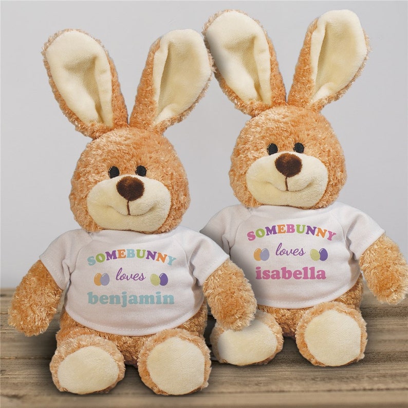 Personalized Easter Bunny, Somebunny Loves Me Easter Bunny, plush Easter bunny, plush toy, Easter gift for kids, easter basket stuffer image 1