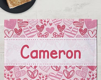 Pink Hearts Personalized Kids Placemat, personalized placemat, kids placemat, gift for kids, valentines day placemat, hearts -gfyU999521