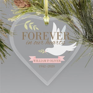 Forever In Our Hearts Dove Glass Ornament, Personalized Memorial Ornament, Custom Memorial Keepsake Gift, Christmas Memorial -gfy8153534H