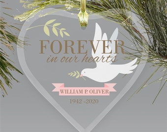 Forever In Our Hearts Dove Glass Ornament, Personalized Memorial Ornament, Custom Memorial Keepsake Gift, Christmas Memorial -gfy8153534H