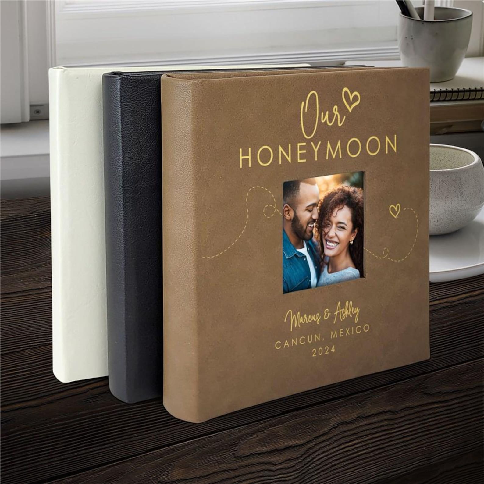 Personalized Honeymoon Photo Album, Engraved Honeymoon Leatherette Photo Album, Honeymoon Keepsake, Holds 4x6 Photos, Wedding Picture Book