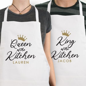 Personalized King or Queen of The Kitchen Apron, Cute Apron, Gift For Her, Custom Apron, Kitchen Apron, Valentine&#39;s Day, Couples Gift