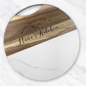 Engraved Made With Love Wood & Marble Serving Board, Cheese Board, wedding gift, serving trey, charcuterie board, Circle Board -gfyl18737338