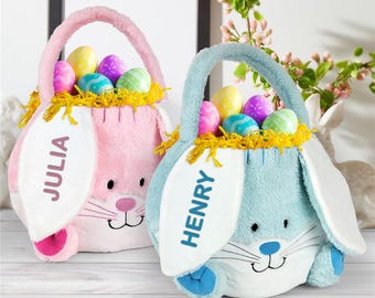 Embroidered Personalized Easter Bunny Basket, personalized easter basket, blue easter bunny, easter basket for boys, baby gift for Easter