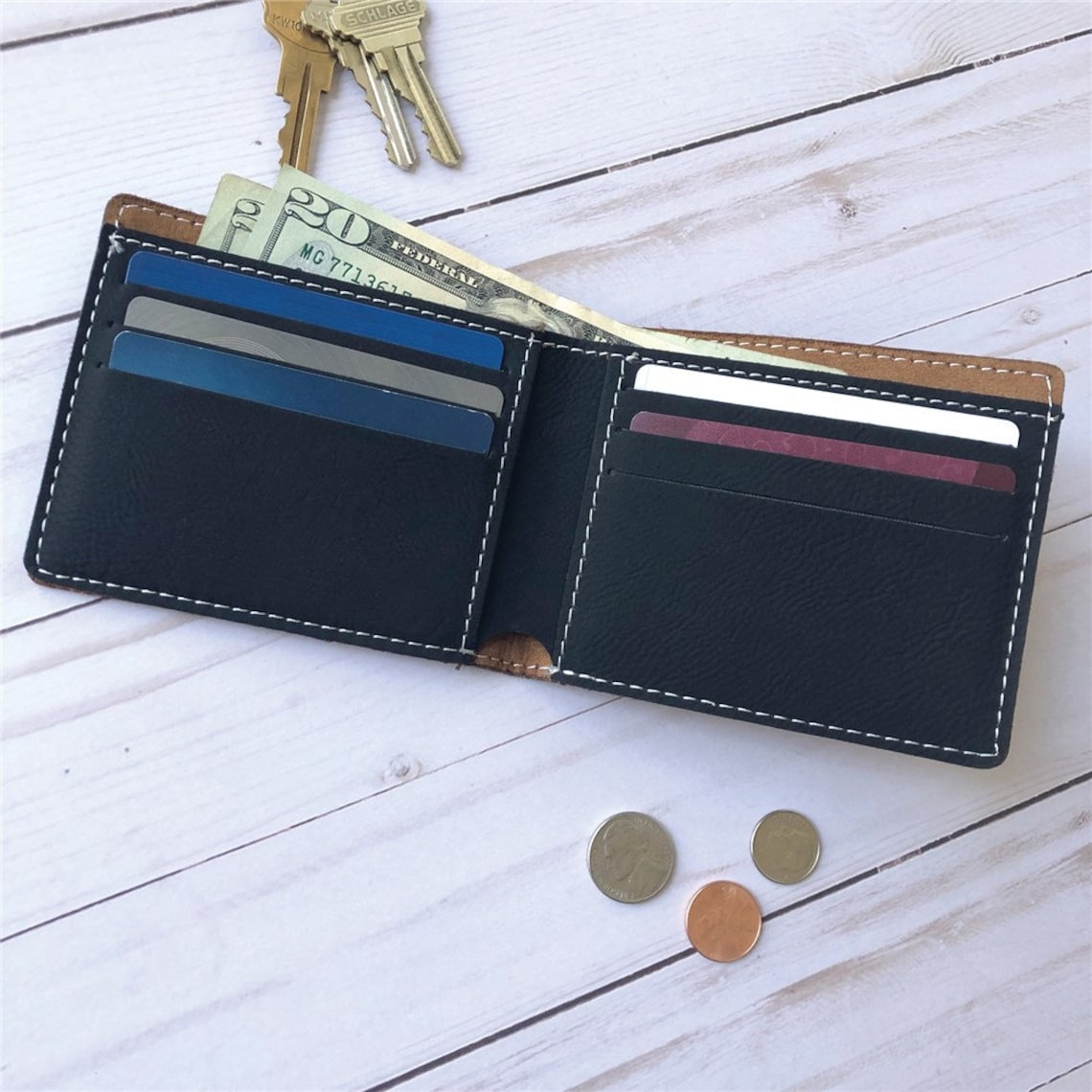 Engraved Initials Leatherette Wallet Personalized Men's Etsy