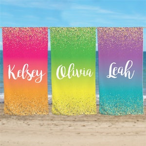 Gradient And Glitter Personalized Beach Towel, Personalized Colorful Beach Towel, Customized Beach Towel, Kids Beach Towel -gfyU1458733