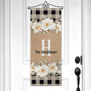 Personalized Floral Plaid Hanging, home décor, banner, indoor décor, personalized, family, housewarming, Wall Banner -gfyU18751111