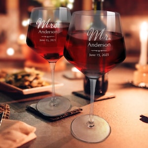 Copas de boda personalizadas, copas de vino grabadas para el Sr. y la Sra., copas de vino para boda, recuerdos de boda, juego de 2, regalos de boda personalizados