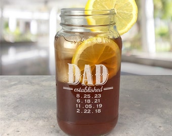 Engraved Dad Established Large Mason Jar, engraved gifts, gifts for him, gifts for dad, father's day gifts, dad gifts, drinkware for dad