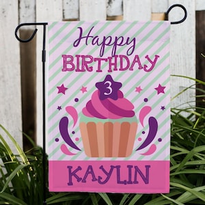 Colorful Cupcake Personalized Garden Flag, happy birthday, birthday decoration, birthday garden flag, girls birthday decor, birthday banner