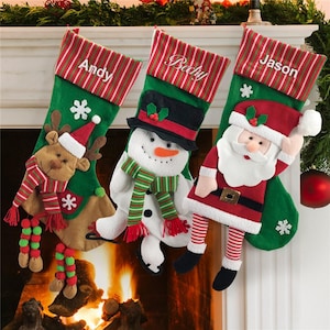 Personalized Christmas Stocking, Custom Santa Stocking, Reindeer Stocking, Snowman Stocking, Any Name Embroidered Stocking, Christmas Gift