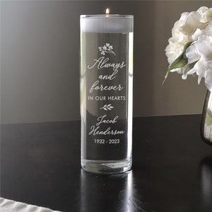 Engraved Always And Forever In Our Hearts Floating Candle Vase, glass memorial vase, glass vase, memorial gift, memorial glass -gfyL14927266