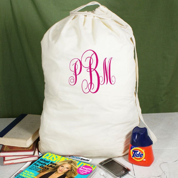 Script Monogrammed Laundry Bag Personalized Laundry Bag Etsy