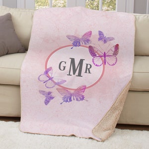 Monogrammed Butterflies Sherpa Throw, blanket, custom blanket, throw blanket, personalized blanket, home decor, gift for her, birthday gift