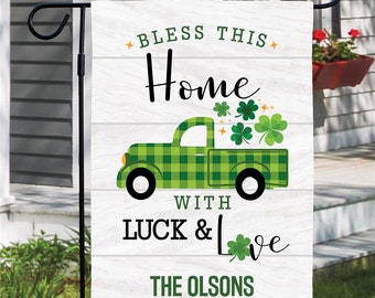 Personalized Garden Flag For St. Patrick's Day, St. Patrick's Day Decor, Irish Garden Flag, Spring Flag, House Flag, Green Pickup Truck