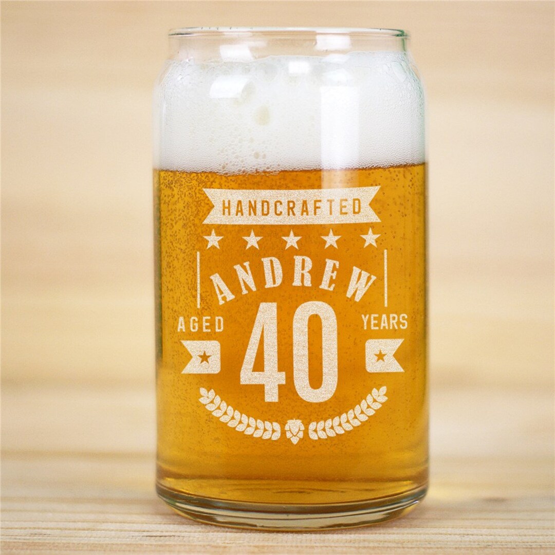 Engraved Handcrafted Birthday Beer Can Glass, Personalized Beer Mug