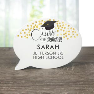 Letrero de la clase de 2025, decoración para fiesta de graduación, letrero personalizado de la clase de 2025 con burbuja de palabras de confeti dorado, regalos de graduación, fiesta de graduación de la escuela secundaria