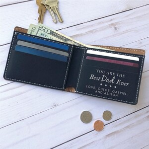 Cartera de cuero sintético grabada con el mejor papá del mundo, cartera personalizada para hombre, regalo del día del padre, regalo para papá, abuelo, cartera negra, regalo de cumpleaños