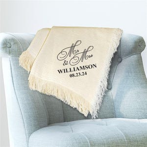 Embroidered Mr. & Mrs. Wedding Afghan, personalized wedding gift, engagement, custom anniversary gift, love, couple, gift, bride, groom