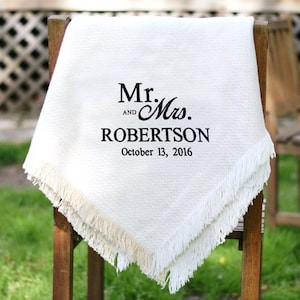 Mr. & Mrs. Embroidered Afghan Blanket, personalized couples blanket, couples gift, anniversary gift, wedding gift, custom gift for her