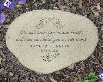 Personalized In Our Hearts with Wings Flat Garden Stone, Sympathy Gift, Miscarriage Memorial Stone, Child Loss, Infant Memorial, Stillborn