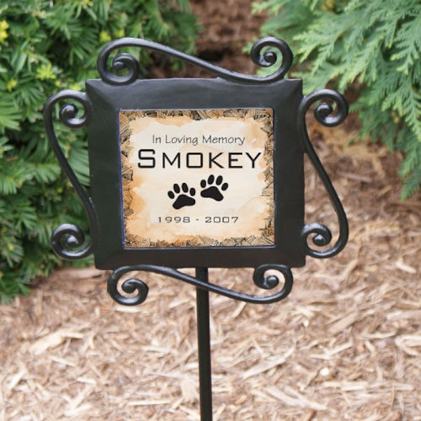 Personalized Pet Memorial Garden Stake, Wrought Iron Dog Grave Marker