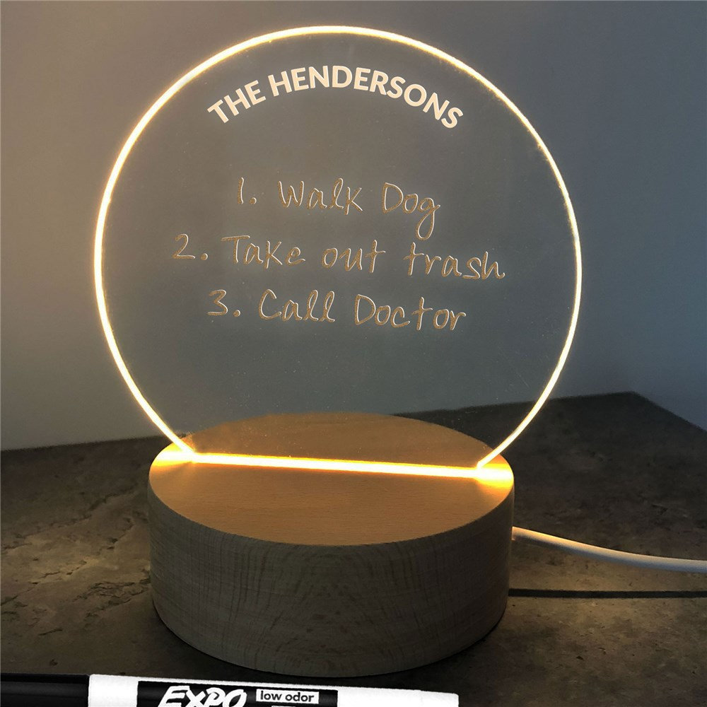 Acrylic Dry Erase Message Board LED Memo Night Light W/ Marker, Warm Light  LED Light up Clear Writing Board 