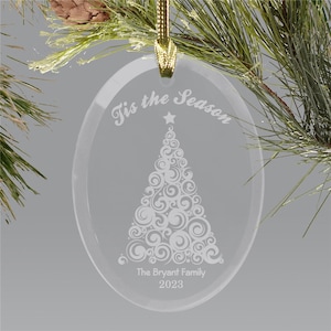 Engraved Christmas Tree Holiday Ornament, Personalized Ornament, engraved custom ornament, oval ornament, holiday ornament, gift for friends