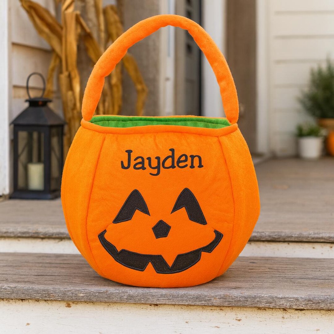 Fuzzy Pumpkin Personalized Trick or Treat Bag, Trick-or-treat