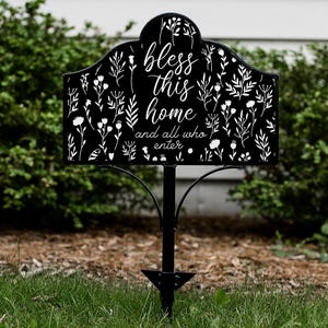 Bless This Home Garden Stake Sign, Christian Outdoor Decor with Floral Design, Inspirational Yard Sign for Faithful Homes, Welcome Sign