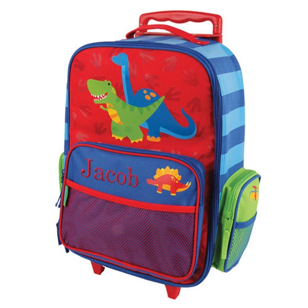 Embroidered Dinosaur Rolling Luggage [back to school, dinosaur, luggage, backpack, boys, rolling, school, elementary, blue, red] -gfyE000276