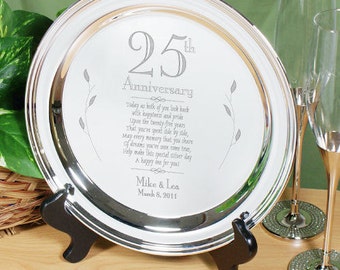 Engraved Wedding Anniversary Silver Plate, anniversary gift, 25th anniversary gift, wedding gift, wedding platter, personalized -gfy8528830