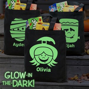 Personalized Glow in the Dark Halloween Characters Trick or Treat Bag, personalized trick-or-treat bag, halloween tote, custom tote bag