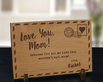 Love You Mom Engraved Wood Postcard, Personalized Mother's Day Keepsake, mother's day gift, for her, mom gift, postcard keepsake -gfyW112371