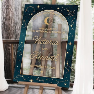 Personalized Acrylic Bridal Shower Welcome Sign, Bridal Shower Sign, Celestial Wedding Welcome Sign, Celestial Decor, Galaxy, Moon, Stars