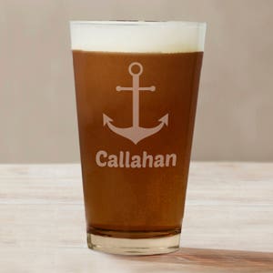 Anchor Beer Engraved Glass, beer lover, craft beer, for him, dad, father's day gift, sailing, gift for sailor, boating gfyL11548142 image 1