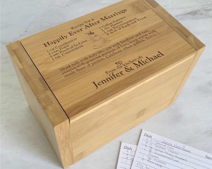 Engraved Happily Ever After Wood Recipe Box, personalized wedding gift, wedding recipe box, wedding gifts for couple, anniversary gift