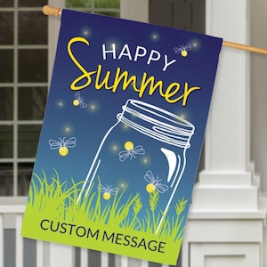Personalized Happy Summer Fireflies House Flag, personalized house flag, polyester house flag, home decor, outdoor decor, gifts for her