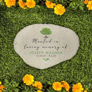 Personalized Planted In Loving Memory Flat Garden Stone, Memorial Gardening Gift, Custom In Loving Memory Gift, Memorial Rock, tree memorial
