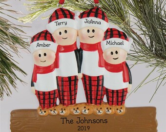 Personalized Flannel Family of 4 Ornament, Christmas Ornament, Family Ornament, Christmas Decorations, Family Christmas -gfyL13596254-4