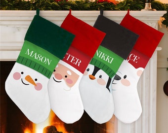 Personalized Christmas Character Stocking, Personalized Stocking, Santa Stocking, Snowman Stocking, Penguin Stocking, Polar Bear Stocking