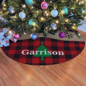 Personalized Buffalo Plaid Christmas Tree Skirt, Christmas Home Decor, Custom Tree Skirt, Holiday Decor, Christmas Gifts, Seasonal Decor