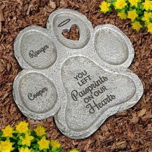 Engraved You Left Paw Prints on our Hearts Paw Print Stone, dog grave marker, dog memorial stone, multiple pet memorial, pet stone