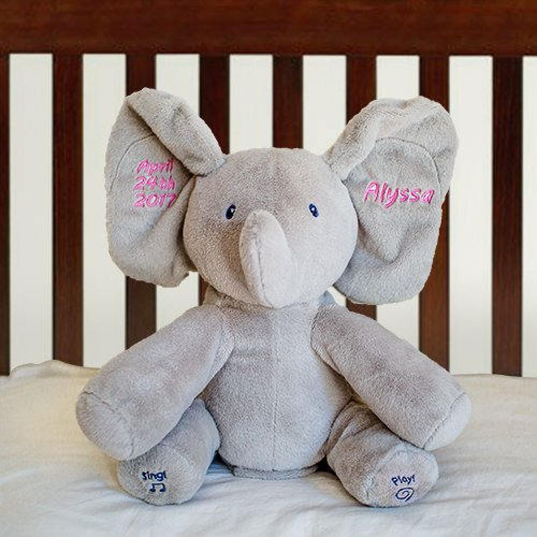 Flappy Personalized Plush Elephant, Baby, Embroidered, Baby Shower, Elephant, Cute, Baby