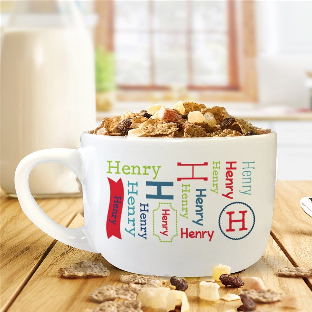 Personalized Repeating Name Bowl With Handle for Kids, Colorful Ceramic ...