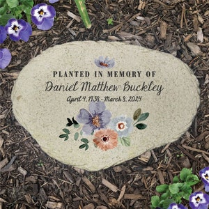 Personalized Planted in Memory Flat Garden Stone, Memorial Gardening Gift, In Loving Memory Gift, Memorial Rock, Floral Memorial Stone
