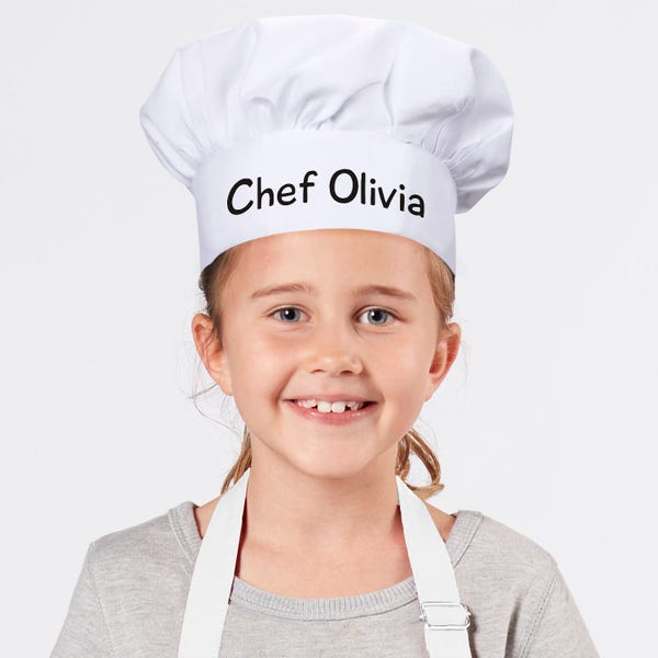 Personalized Any Message Youth Chef Hat, white, dress up, pretend play, kids, gift, kitchen, baking, costume, polyester -gfy8106438