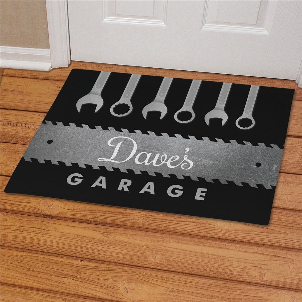 Personalized Mechanic Door Rug, Dark Gray, Tools, Wrench Logo Design, Entryway  Doormat